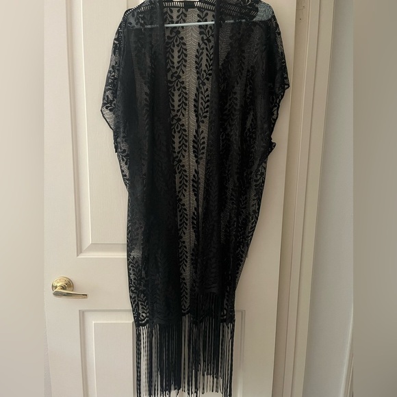 Black Ivy Lace Fringe Designated Arm Kaftan One Size - Picture 1 of 5